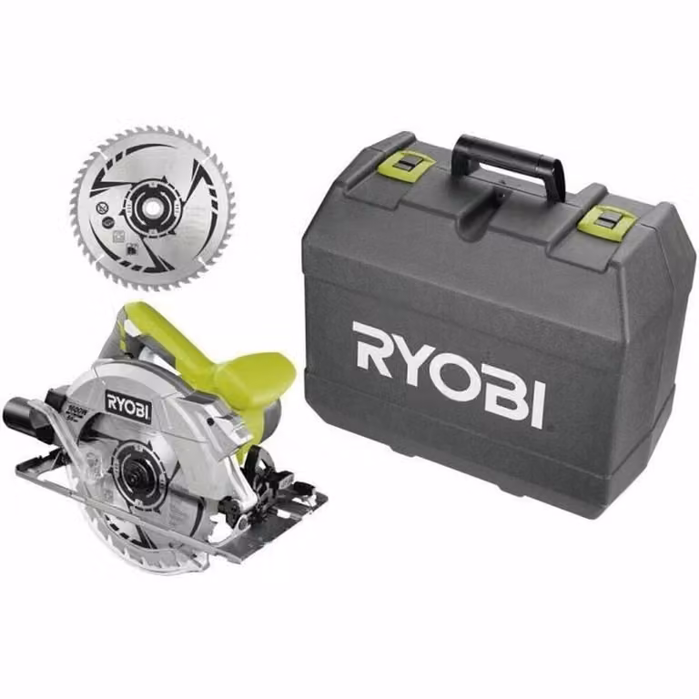 RYOBI - 1600W circular laser saw + case. 2 blades 190 mm 24 & 48 teeth. parallel guide. nozzle & service key - RCS1600-K2B