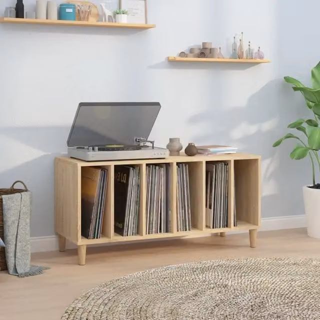 Mobile Porta Dischi vidaXL in Legno Multistrato Rovere Sonoma, L 100 cm x P 38 cm x H 48 cm – 1