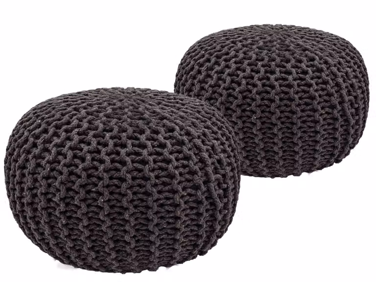 Set di 2 pouf a maglia pouf sedile pouf sedile pouf cuscino da terra Ø 55cm grigio/grigio