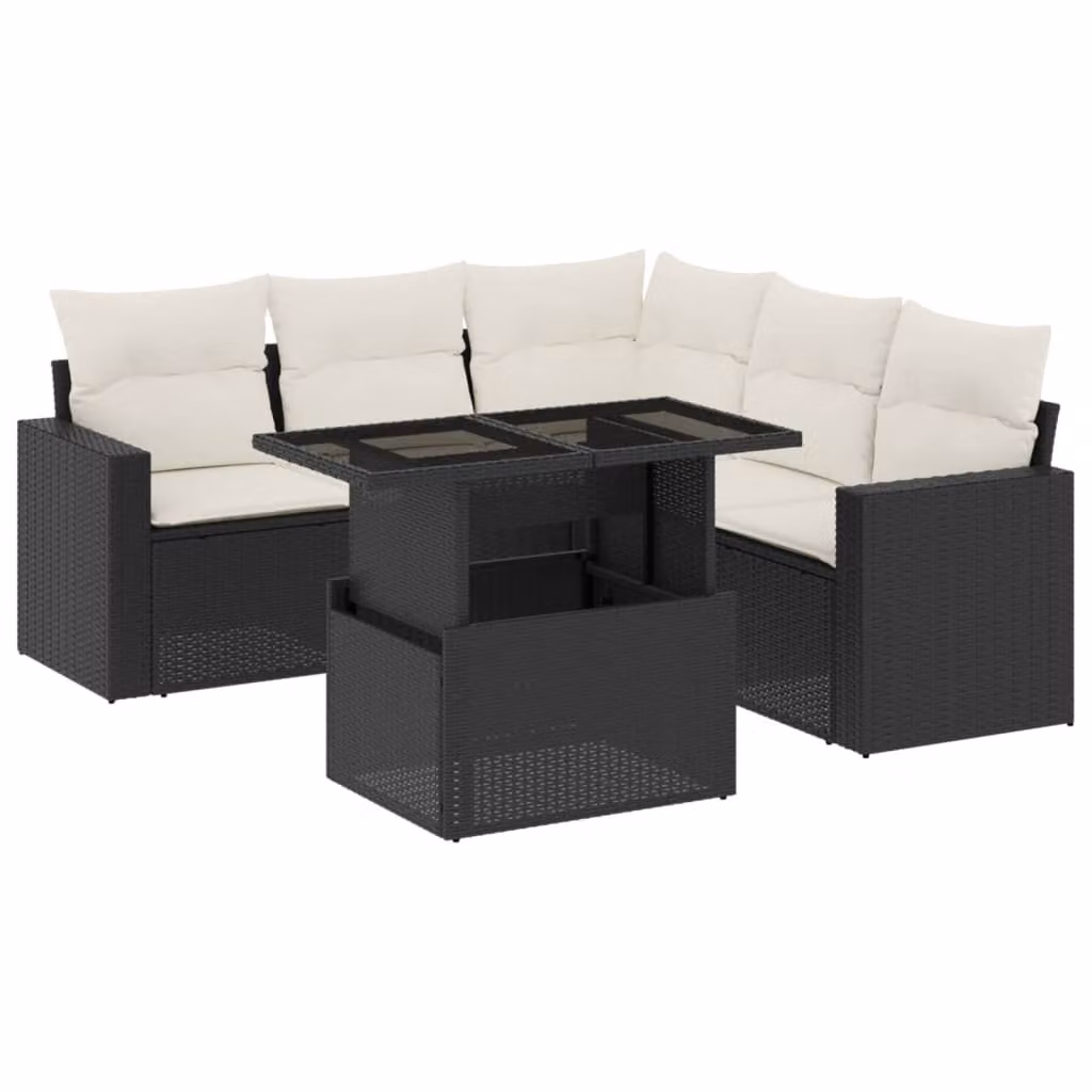 Set Divano da Giardino 6 pz con Cuscini Nero in Polyrattan