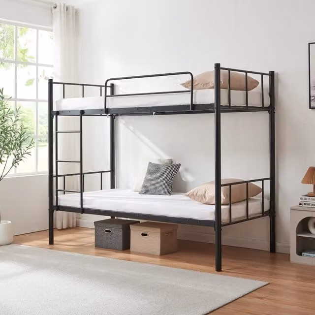 Letto a castello Berimma en.casa a 2 posti in metallo con scaletta e sponda anticaduta, colore nero, L/P/H: 90 x 200 x 171 cm