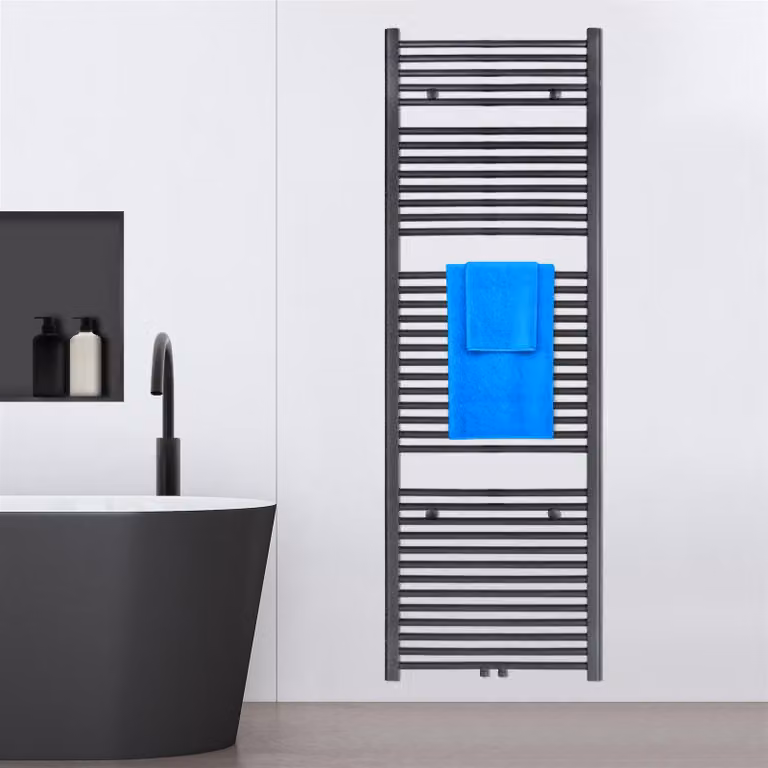 VILSTEIN radiatore da bagno, radiatore da bagno, radiatore per asciugamani attacco laterale e attacco centrale, radiatore piatto, radiatore da bagno piatto, radiatore per asciugamani da bagno, nero, 953W, 180x60 cm