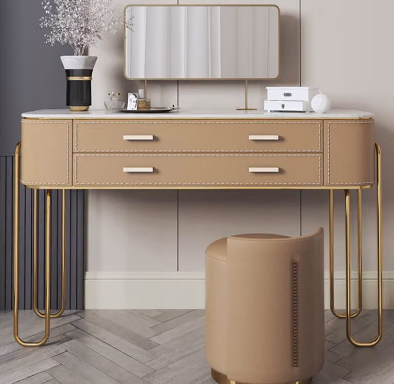 Brauner Frisiertisch Designer Schminktisch mit Schubladen Luxus Möbel