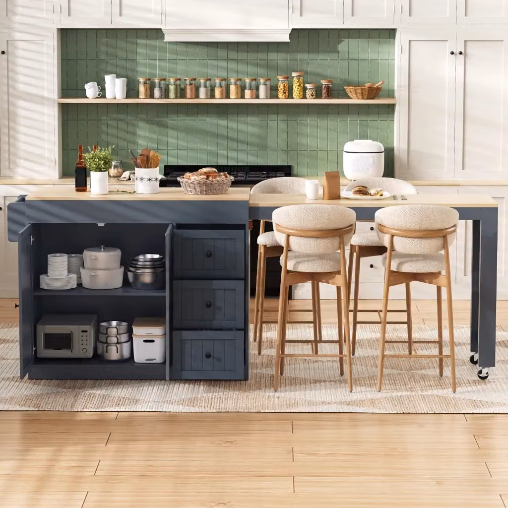 Carrello cucina Chicfurn grigio con 3 cassetti, ripiani regolabili e piano estraibile in legno MDF, H: 112 cm, L: 60 cm, P: 45 cm – 2
