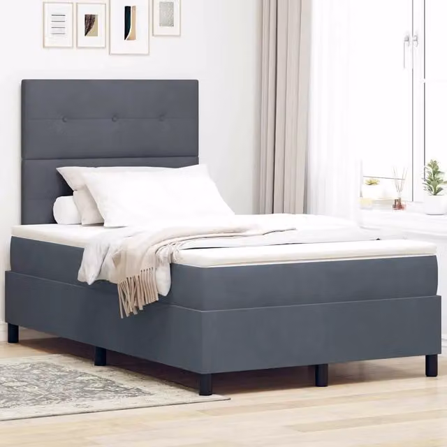 Letto a molle con testiera in velluto grigio vidaXL L/P: 120 x 200 cm