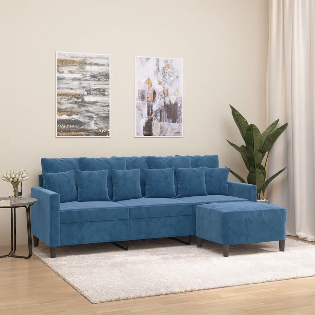 Maison Exclusive - Divano a tre posti con poggiapiedi, blu, 180 cm, in velluto