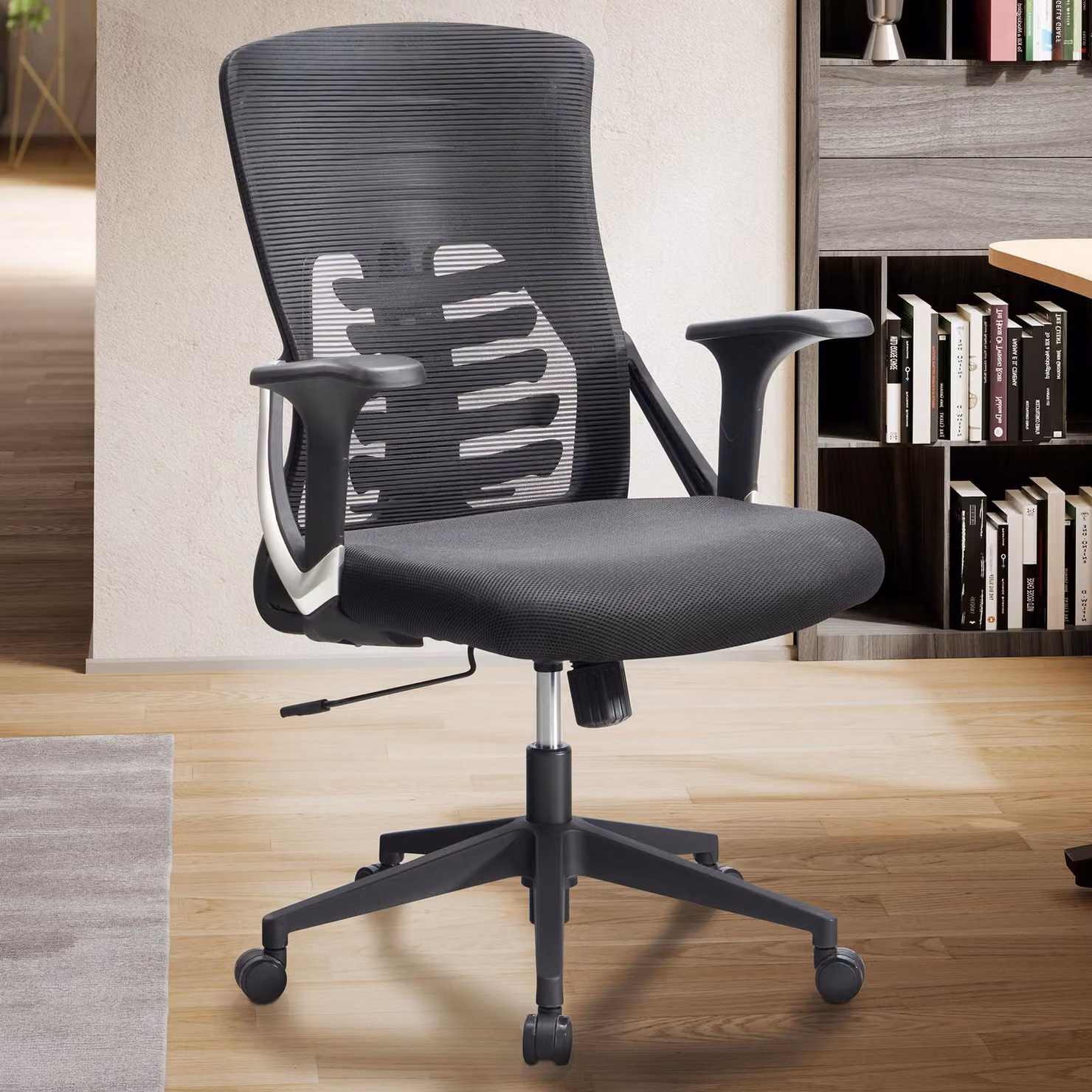 FineBuy Sedia da ufficio nera con rivestimento in rete, sedia da scrivania da 120 kg, sedia girevole regolabile in altezza con supporto lombare, poltrona da scrivania in tessuto, ergonomica