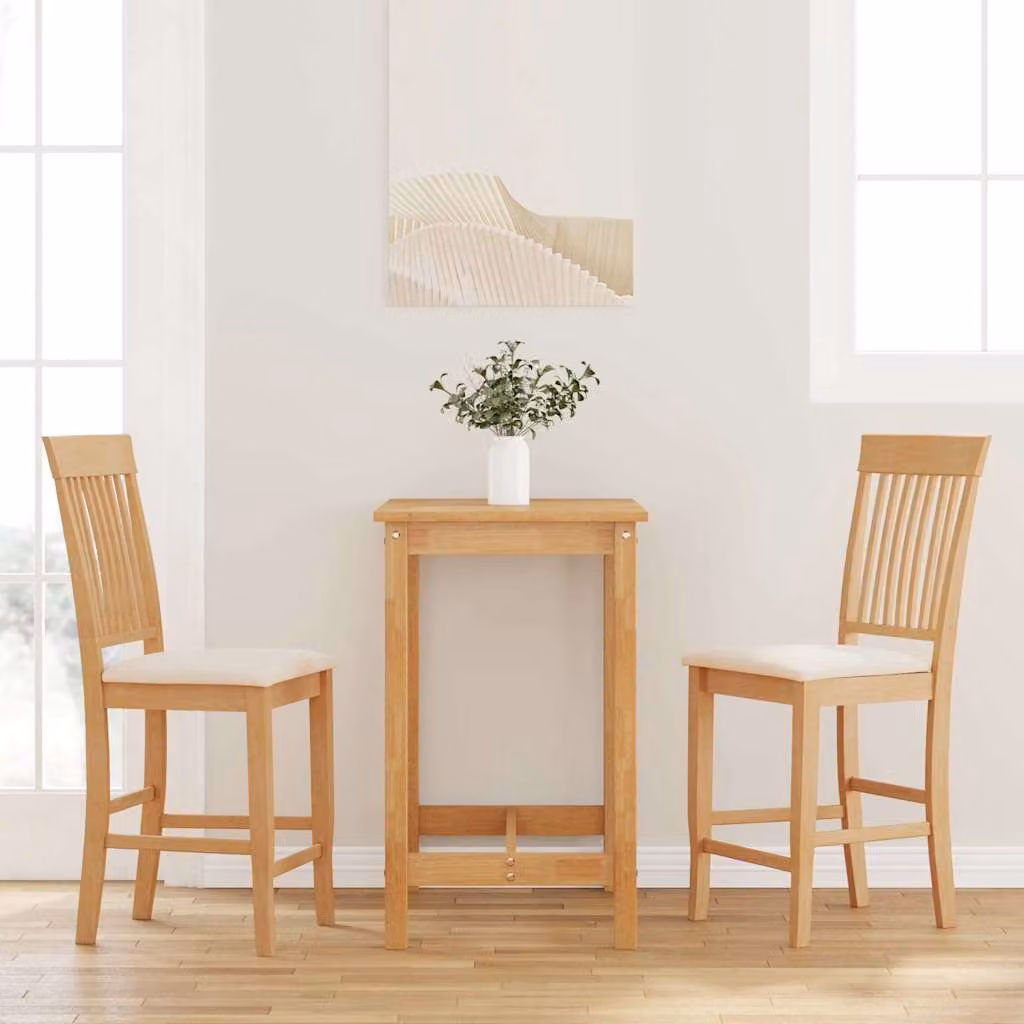 Set di 2 sgabelli da bar vidaXL in legno massello di hevea naturale con cuscini marroni