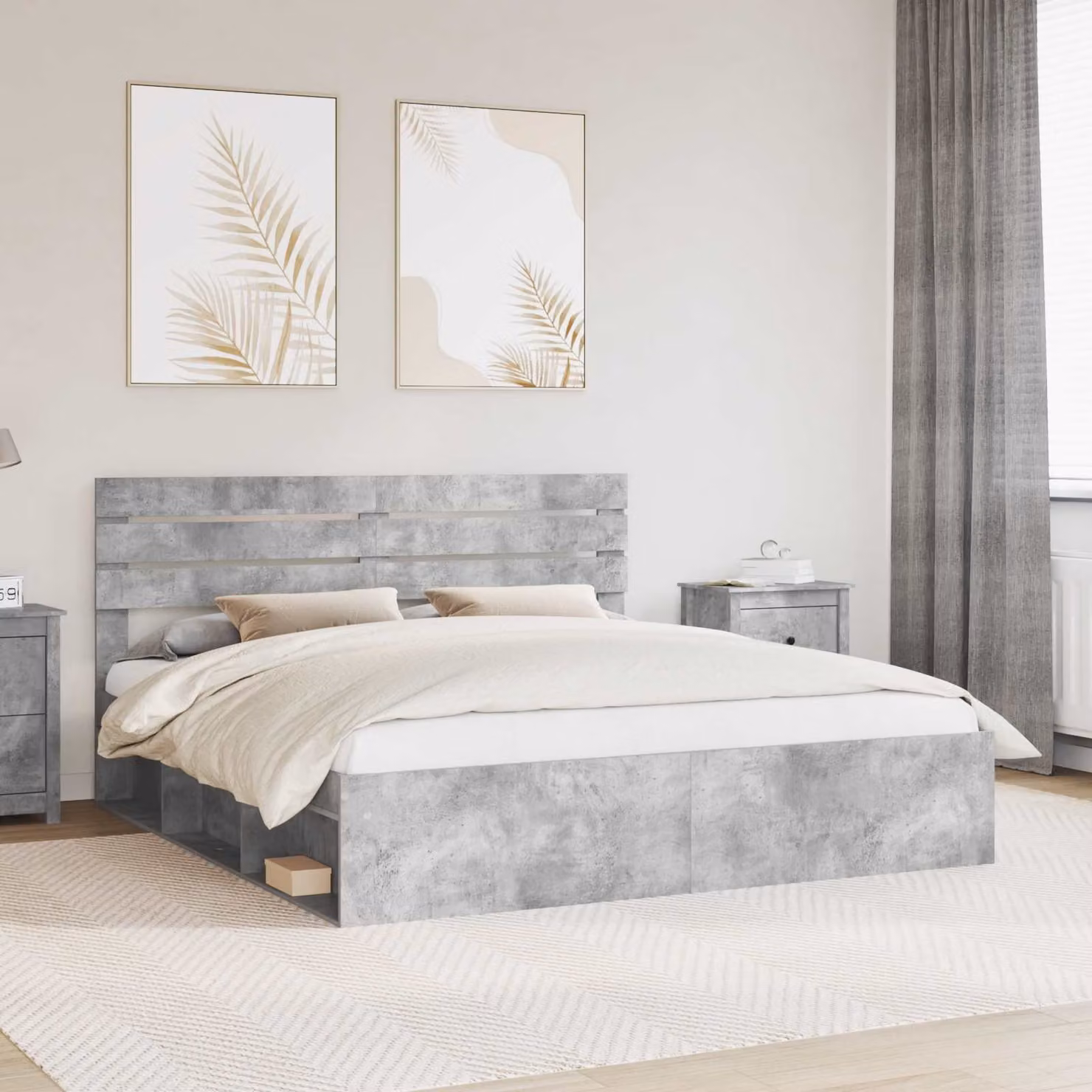 Struttura del letto vidaXL in pino massello con doghe in legno, colore grigio, L/P/H: 180 x 200 x 206 cm