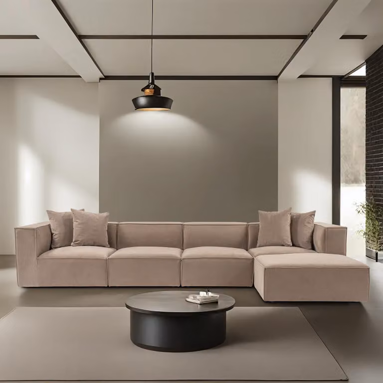 Hanah Home, Sora (L1-O1-O1-1R-POUFFE ) - Cappucino, Ecksofa, 100 % Hainbuche, Cappuccino, 430 x 102 x 75 cm