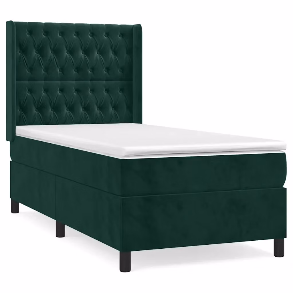 Letto Ibrido con Giroletto a Molle e Materasso vidaXL in Velluto Verde Scuro, L/P/H: 90 x 200 x 23 cm – 2