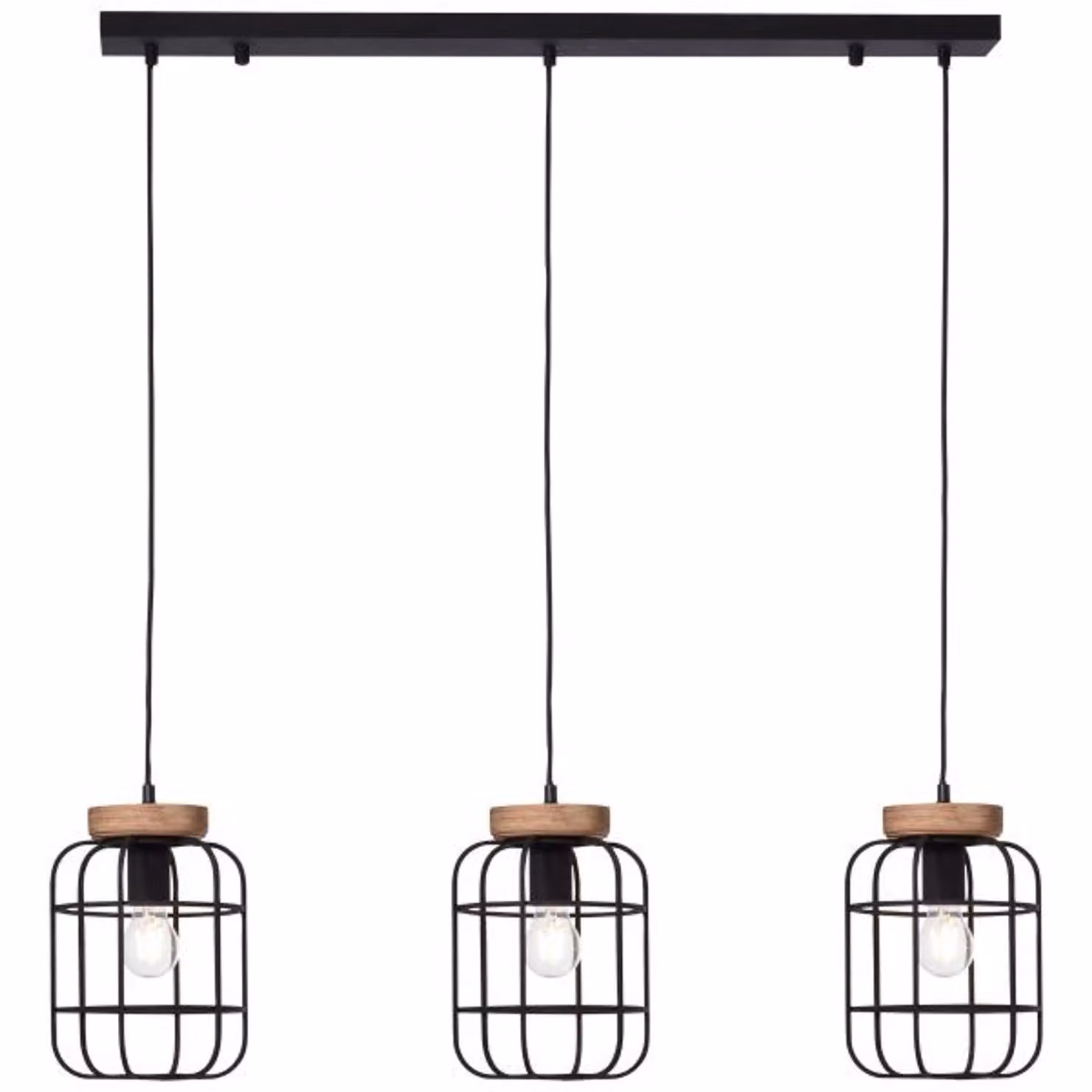 Lampada a sospensione Brilliant Gwen a 3 luci, finitura legno antico/nero corindone