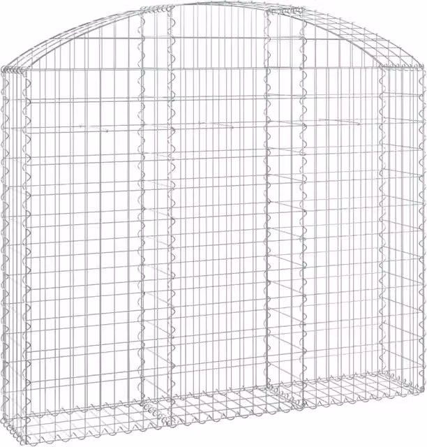 Gabbione recinzione a gabbia muro di contenimento ad arco 150 x 30 x 120/140 cm ferro zincato argento 02_0039971