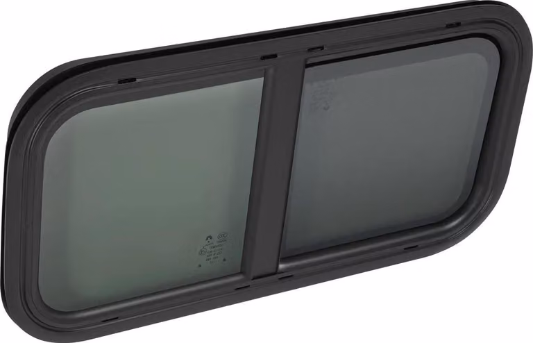 Finestra per caravan/motorhome - Finestra scorrevole orizzontale - 70 x 40 cm - Vetro temperato - Telaio in alluminio - Verniciato a polvere - Angoli arrotondati - Tenda a rullo integrata - Nero