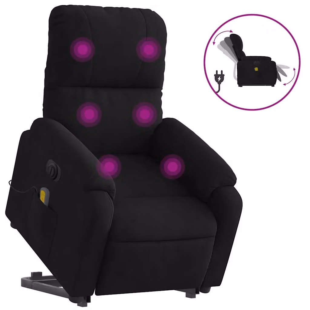 vidaXL Poltrona a Rialzo Reclinabile con Assistenza Elettrica in Microfibra Nera – 2