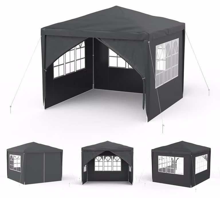 Gazebo da giardino impermeabile, dimensioni 3x3 metri, colore antracite, con 4 pareti laterali e porta con cerniera