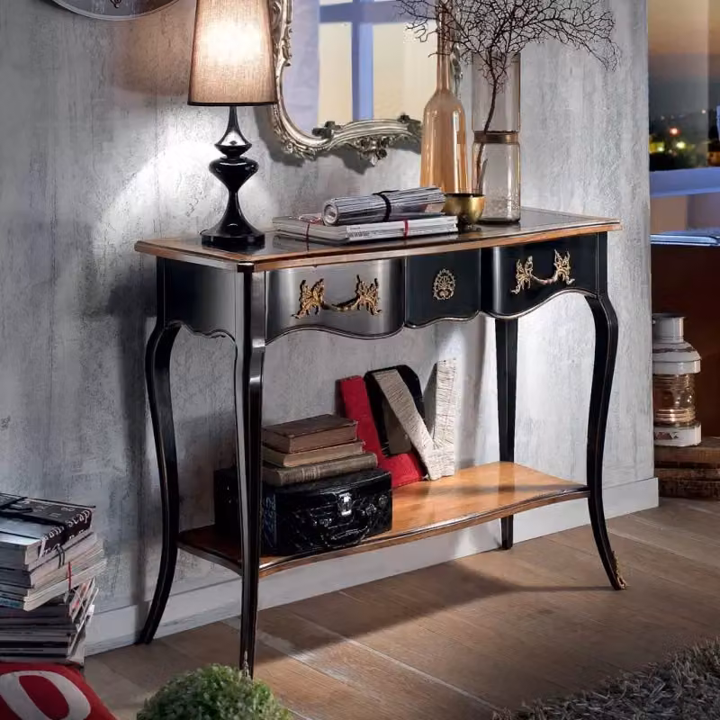 Consolle classica 700 in legno stile shabby nero e oro Mobili 2G L/P/H: 100 x 36 x 78 cm – 2