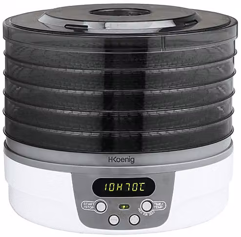 Essiccatore di alimenti H.Koenig DSY700 con 5 ripiani, display digitale e timer, bianco e trasparente