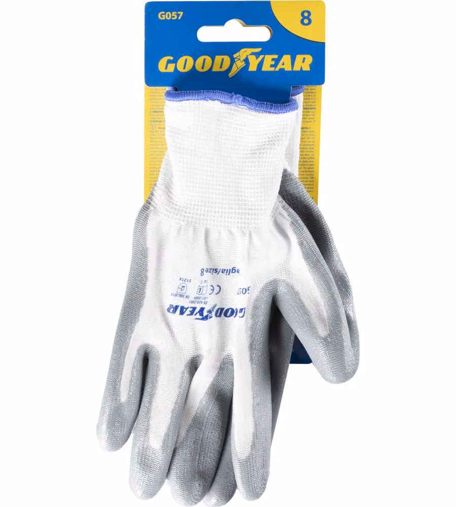 Guanti in nylon e nitrile mod.G057 taglia 8 bianco/grigio Lavoro