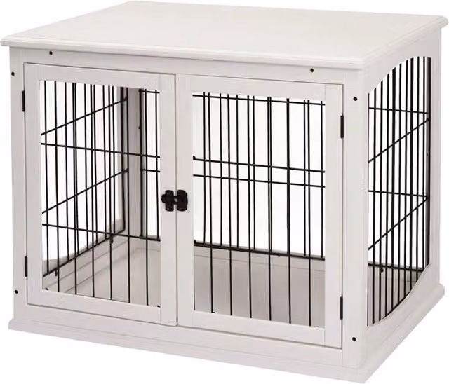 CASETTA PER CANI FINO 30KG DA INTERNO IN LEGNO E ACCIAIO, 58.5X81X 66CM