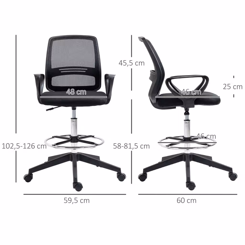 Sedia da ufficio ergonomica girevole WISHDOR con braccioli e poggiapiedi, colore nero – 2