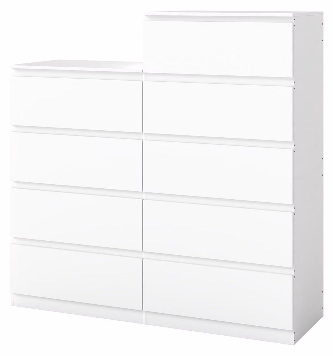 Comodino bianco con 9 cassetti (set da 4+5) alto 120 cm, mobiletto contenitore, mobiletto portaoggetti in legno