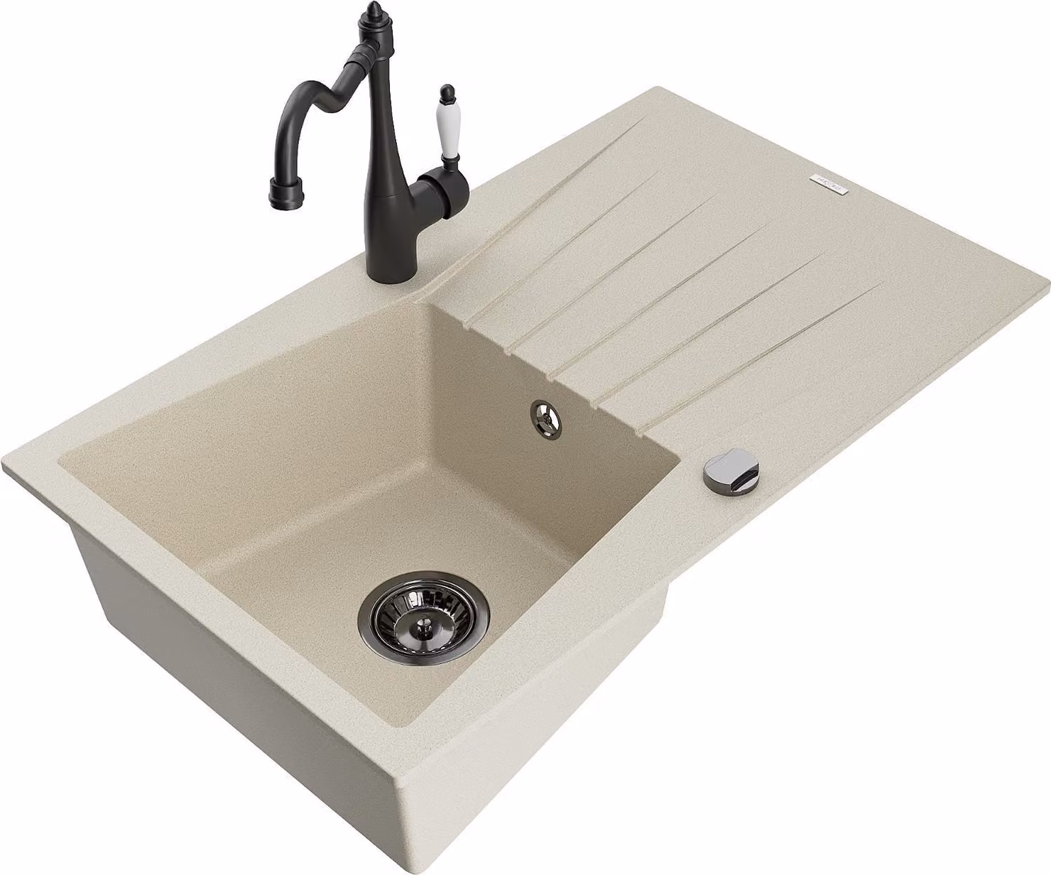 Mexen Cesar lavello in granito a 1 vasca con scolapiatti e rubinetto da cucina Carla, beige - 6514-69-670700-70