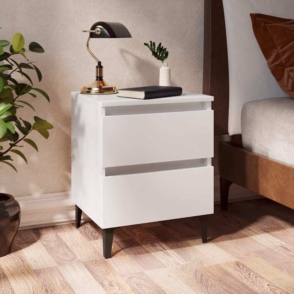 Set di 2 comodini vidaXL in legno multistrato e metallo, colore bianco opaco, L 40 cm x P 35 cm x H 50 cm
