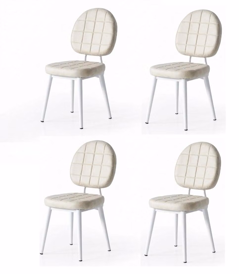 Set di 4 sedie, design moderno, imbottitura in tessuto, colore beige, confortevoli e morbide