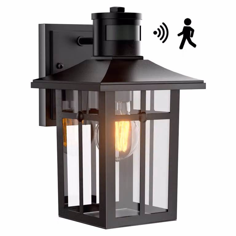 S'AFIELINA lampada da esterno con rilevatore di movimento, IP44, lampada da parete E27 per terrazza, parete di casa, luce esterna nera, 1 pezzo
