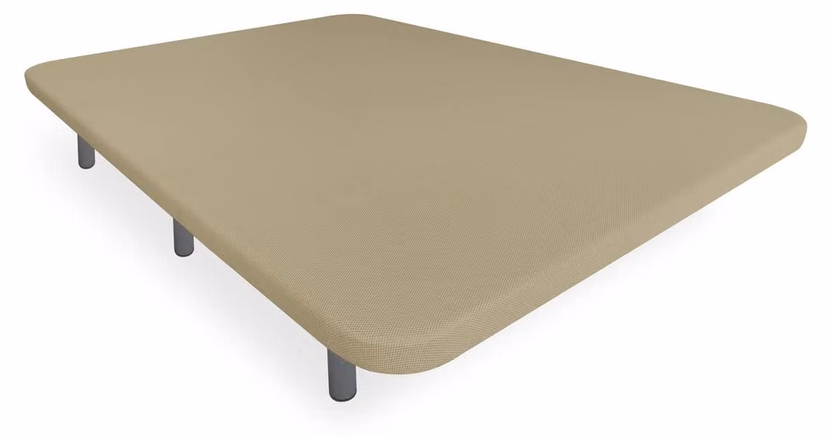 Base imbottita 3D per materasso, dimensioni 135x190 cm, color beige, con 5 stecche, e 6 gambe in metallo