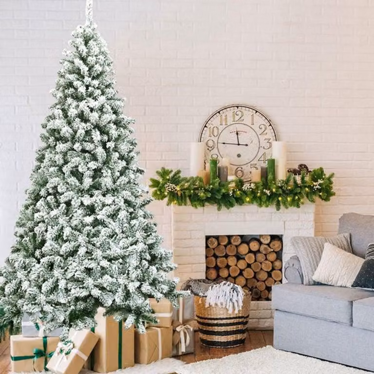 Albero di Natale artificiale con effetto neve - da 180 a 225 cm - Abete completo - PVC di alta qualità - Base in metallo
