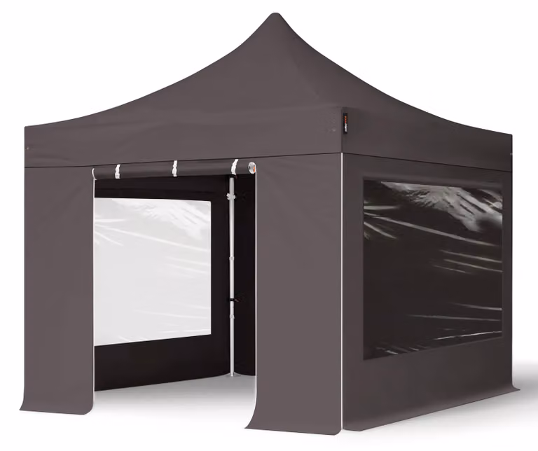TOOLPORT 3x3m gazebo pieghevole PES con laterali (panoramiche), PROFESSIONAL alluminio, grigio scuro