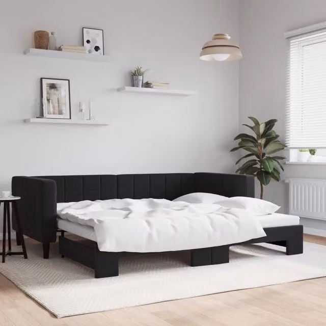 Divano Letto con Letto Estraibile-Sofa Letto-Daybed Nero 90x200 cm in Velluto 473115