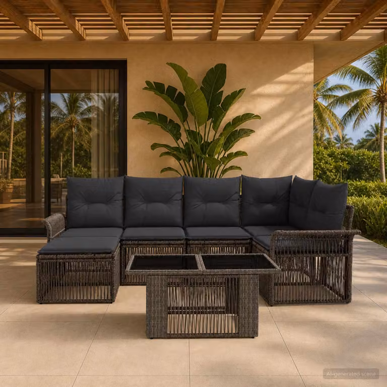 Set Divano da Giardino vidaXL 7 pz in Polyrattan Grigio e Antracite con Cuscini e Tavolino