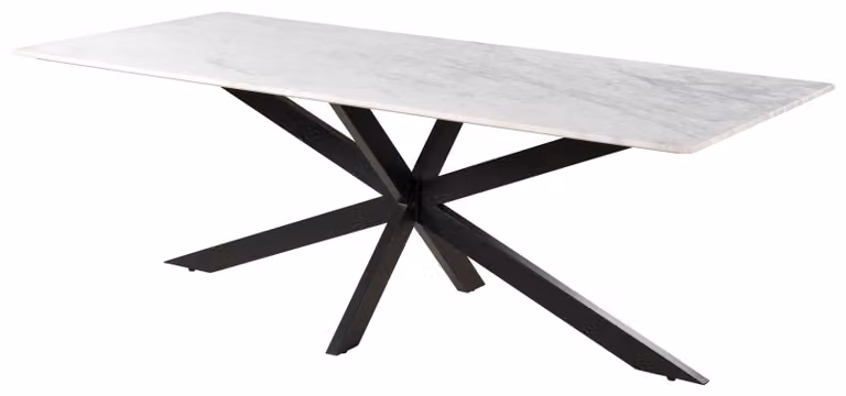 MASSIVMOEBEL24 | Tavolo da pranzo in marmo bianco - gambe incrociate in ferro nero 180x100 BARCELONA #311
