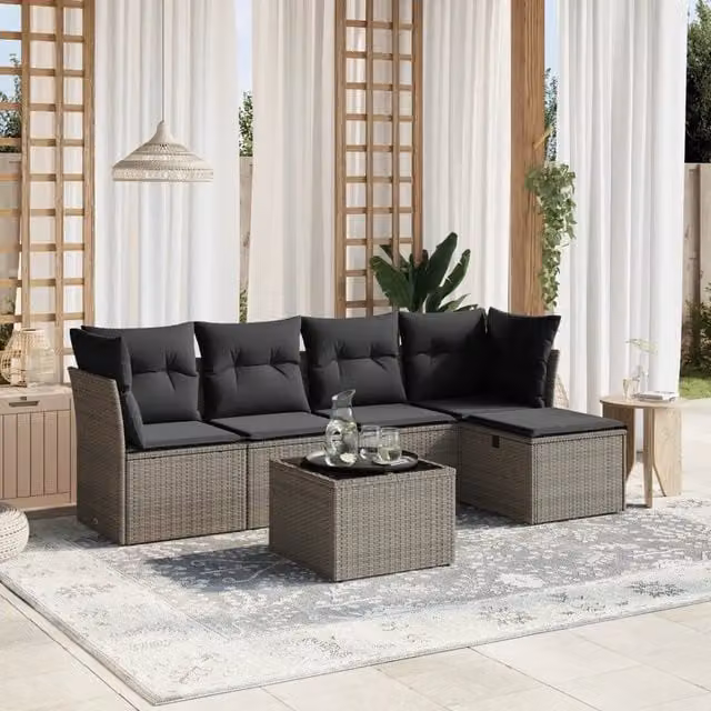Set Divano da Giardino 6 pz vidaXL in Polyrattan Grigio con Cuscini e Tavolino – 1
