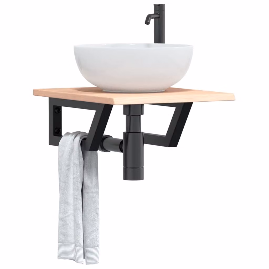 vidaXL Ripiano a Parete per Lavabo in Rovere e Acciaio, Nero e Marrone