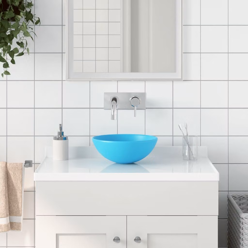 The Living Store Lavabo in Vetroceramica verde chiaro rotondo