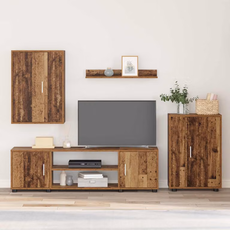 Set mobile TV moderno vidaXL in legno color marrone con montaggio a parete