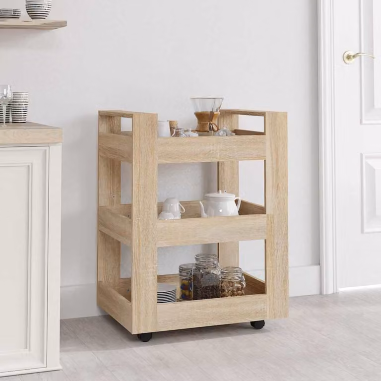vidaXL Carrello da Cucina Moderno in Legno Rovere, L 60 cm x P 45 cm x H 80 cm