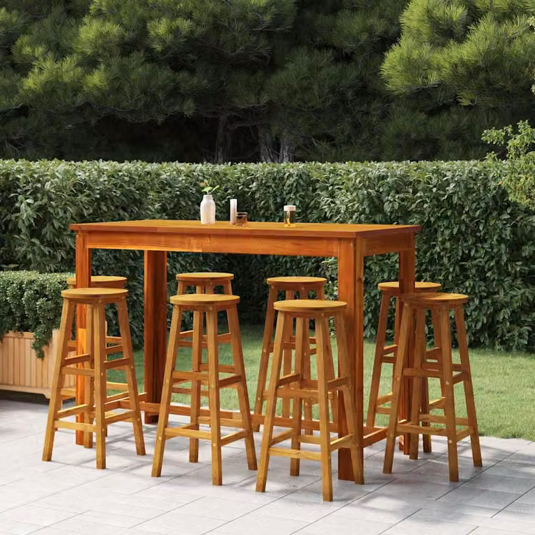 vidaXL Set da Bar per Giardino 9 pz in Legno di Acacia Marrone