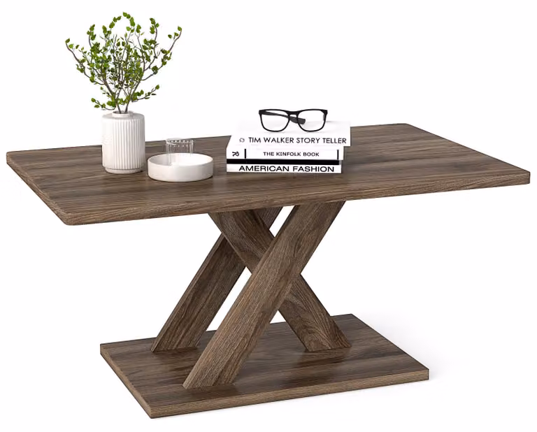 Tavolino COSTWAY, tavolino da soggiorno con aspetto in legno e piano largo, tavolino da soggiorno con superficie piana, tavolino da caffè per il soggiorno, 95x58x45 cm, marrone
