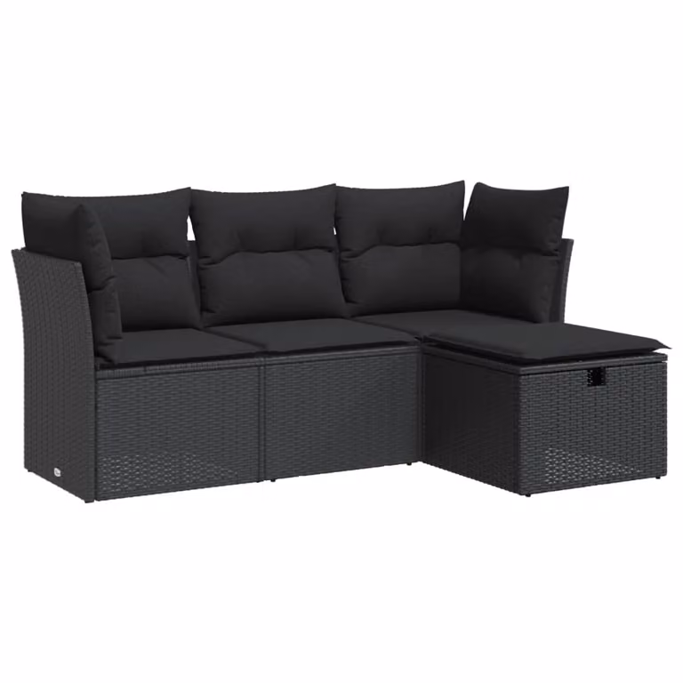 Set Divani da Giardino 4 pz con Cuscini Nero in Polyrattan