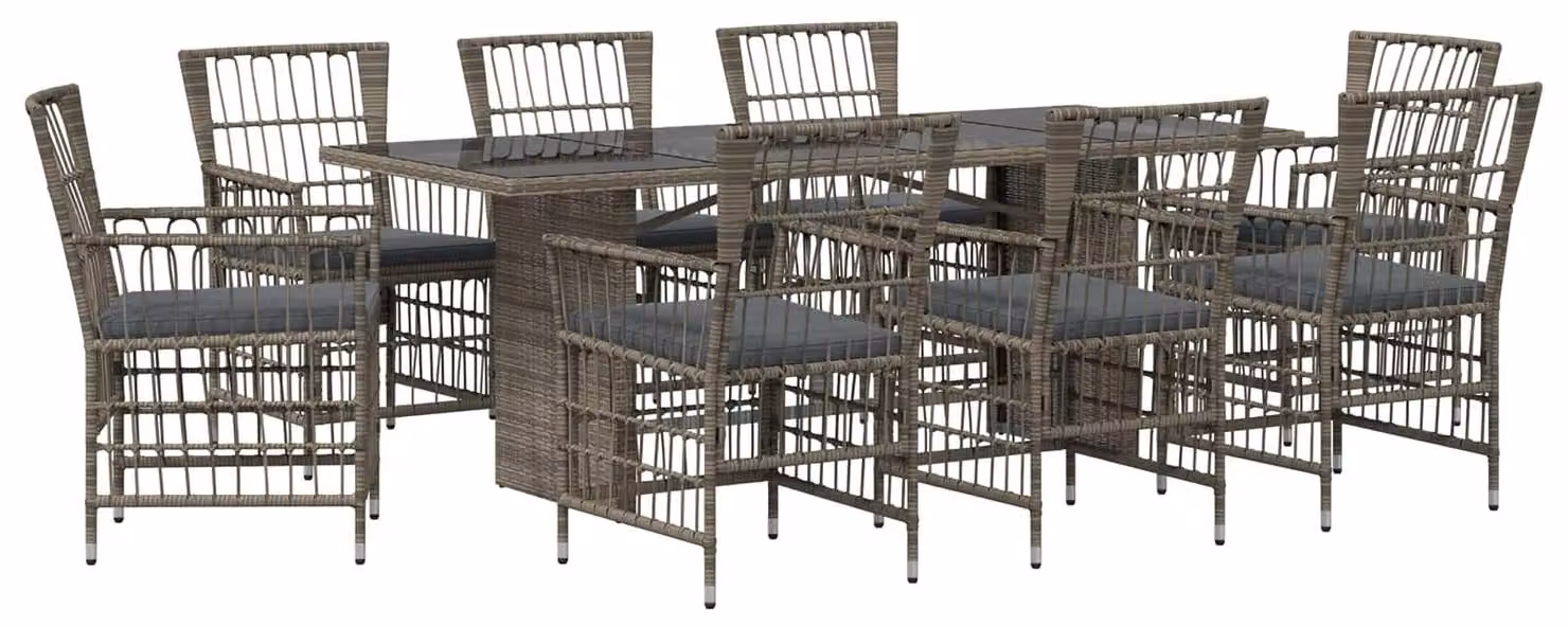 Set da esterno per 9 persone, colore grigio, realizzato in rattan sintetico