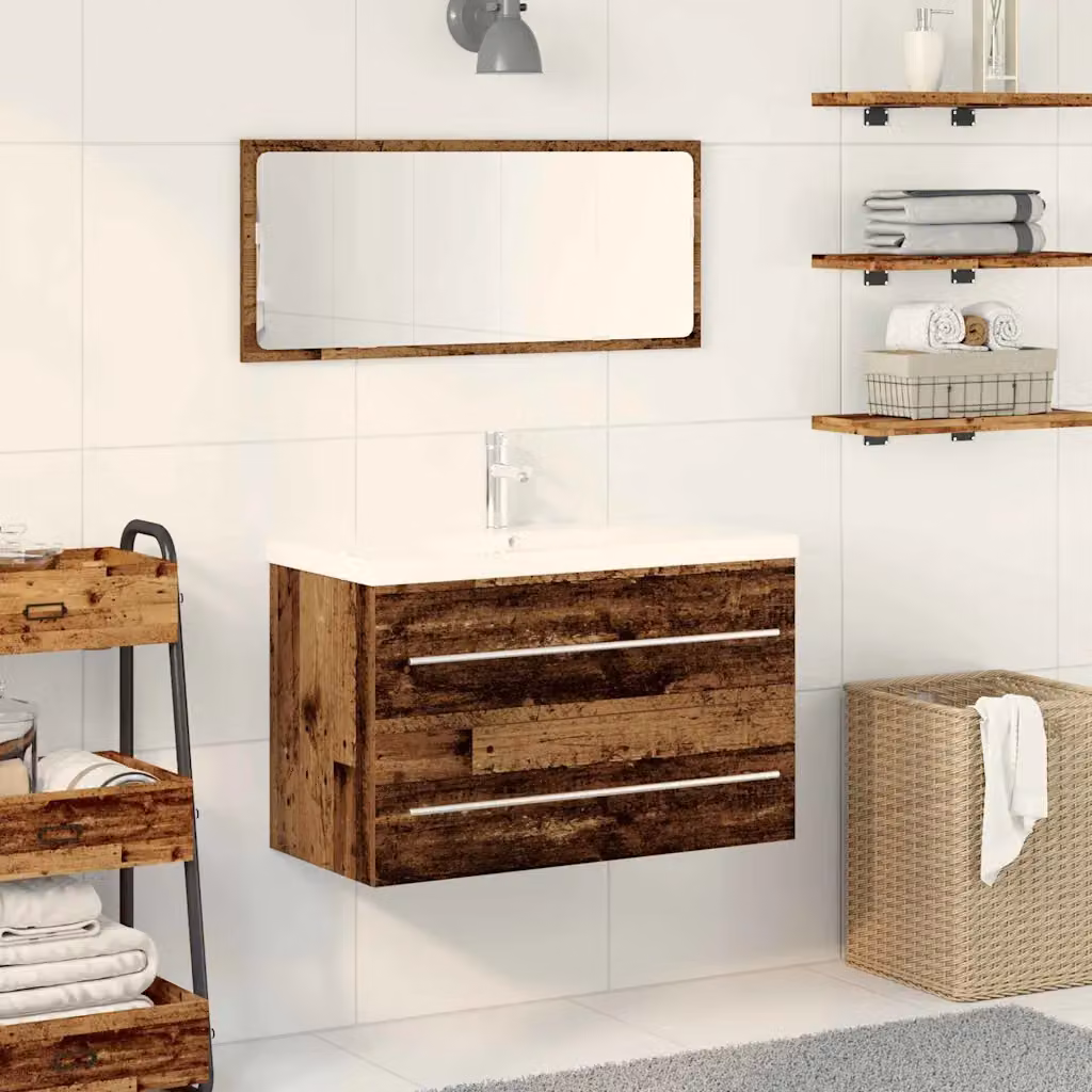 Armadio per lavabo da bagno vidaXL in legno marrone con cassetti e ante, stile moderno, L 80 x P 38,5 x H 48 cm