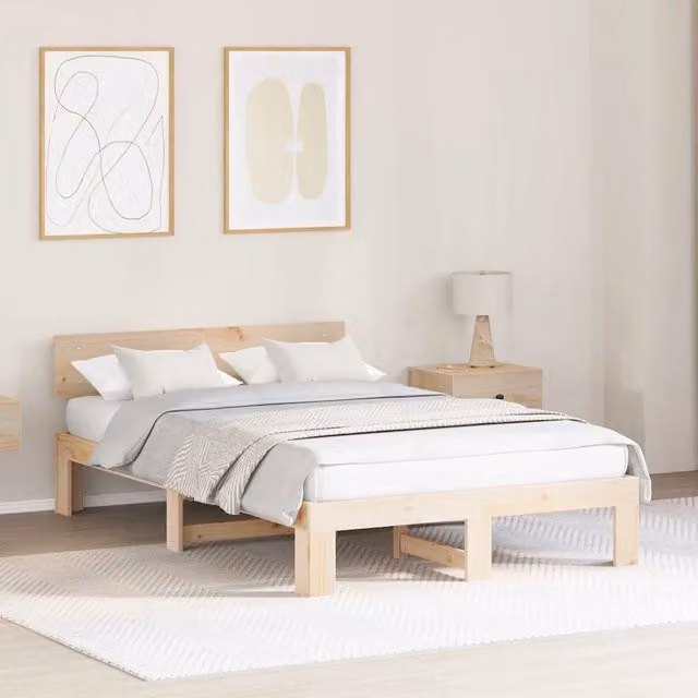 Struttura letto in pino massello naturale con giroletto e doghe in legno L/P: 140 x 190 cm