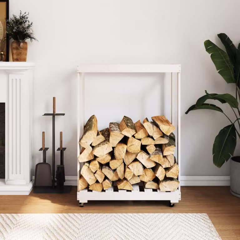 Carrello portaoggetti con ruote vidaXL in legno massello di pino bianco L: 76,5 cm, P: 40 cm, H: 108 cm