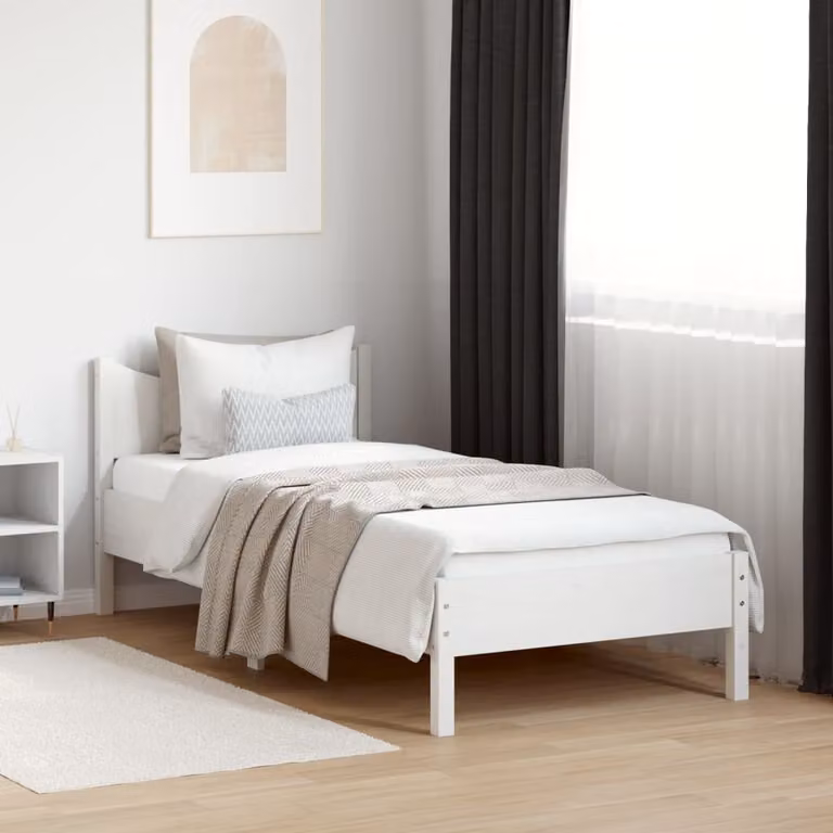 Letto moderno vidaXL in legno massello di pino bianco con doghe piatte fisse L/P/H: 190 x 80 x 80,5 cm