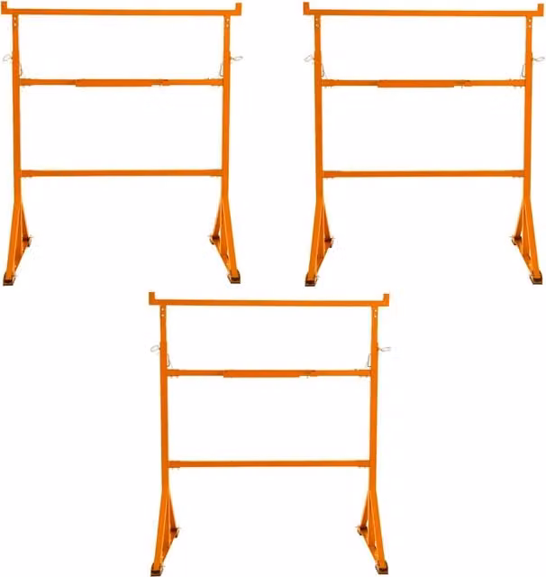 Set di 3 Cavalletti da Lavoro Monstershop in Acciaio Arancione Regolabili con Capacità 200kg